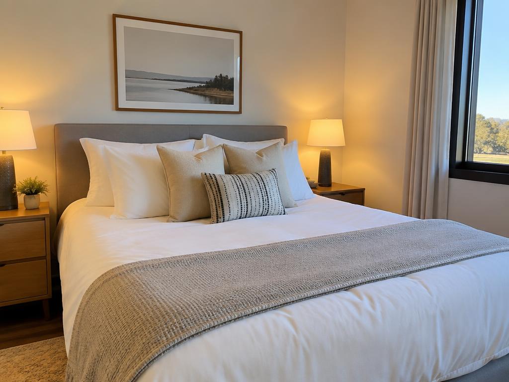 Beautifully styled Airbnb bedroom with crisp white linens