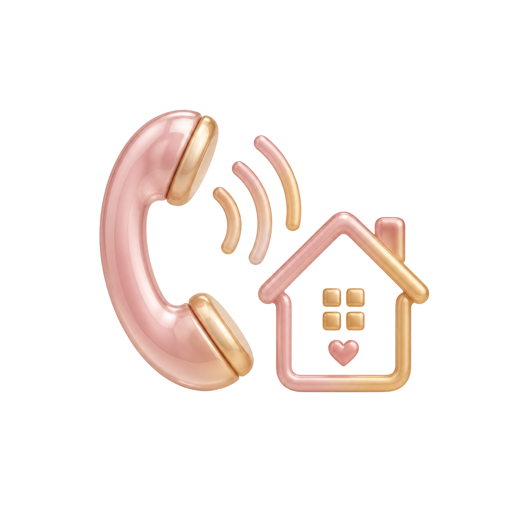 Pink telephone with a house, representing a free quote call